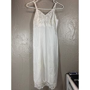 Vintage Seamprufe Womens Slip Dress Short White Satin Lace Victorian 60s Size 34